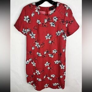Banana Republic Dress Womens 4 Red Floral Shift Short Sleeve Unlined
